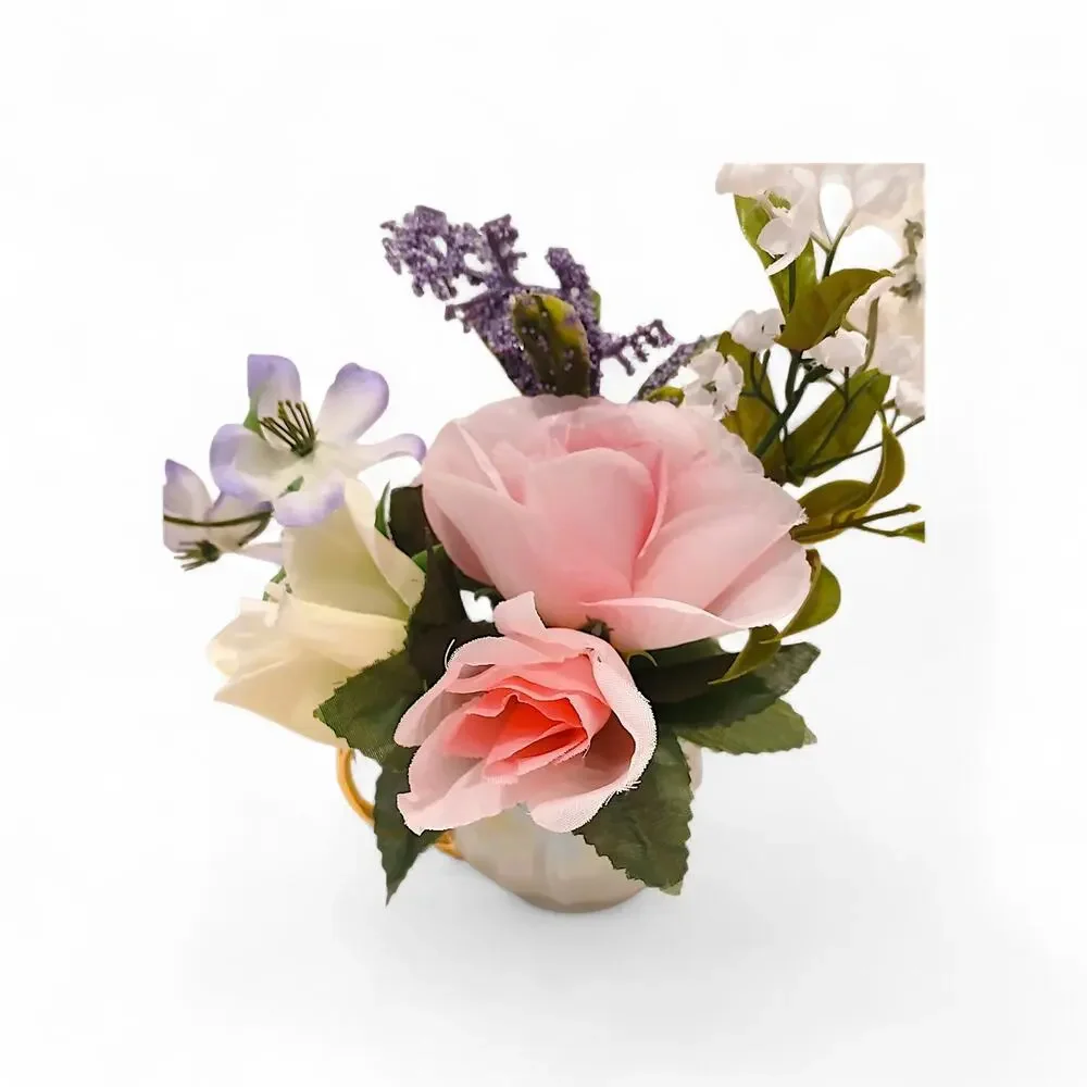 Mary Pop-Ins Tea Cup Floral Arrangement pink white